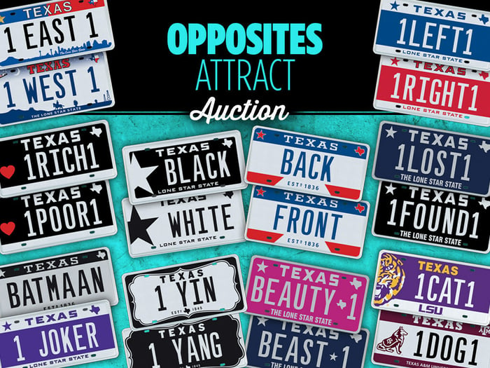 My Plates Offers Texans “Opposites Attract” License Plates